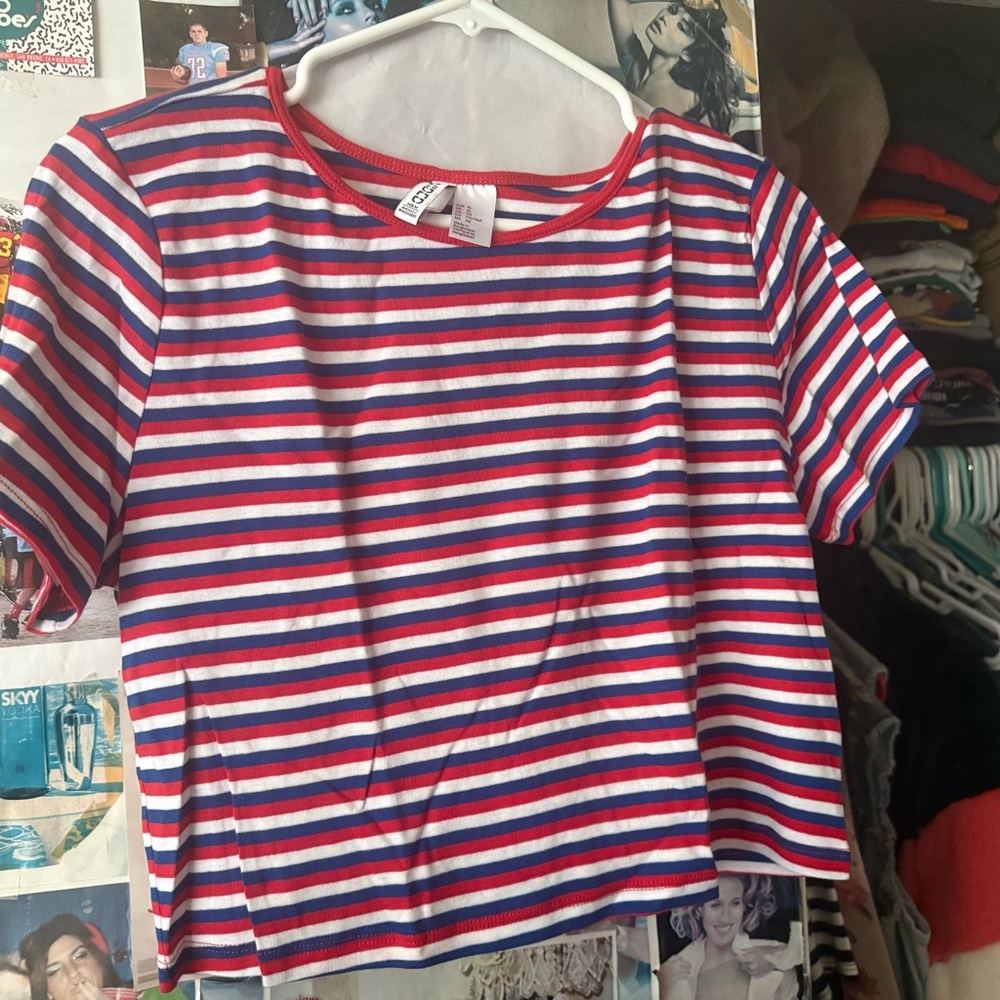 H&M Red, White, and Blue Striped crop Tee